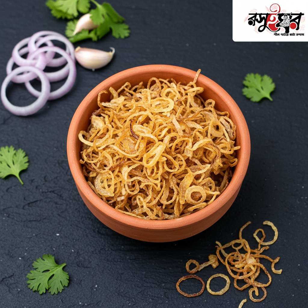 পেঁয়াজ বেরেস্তা-শীল পাটায় হাতে বাটা মশলা